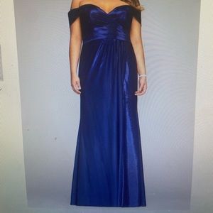 Faviana Pleated Off-ShoulderMetallic Jersey  Dress